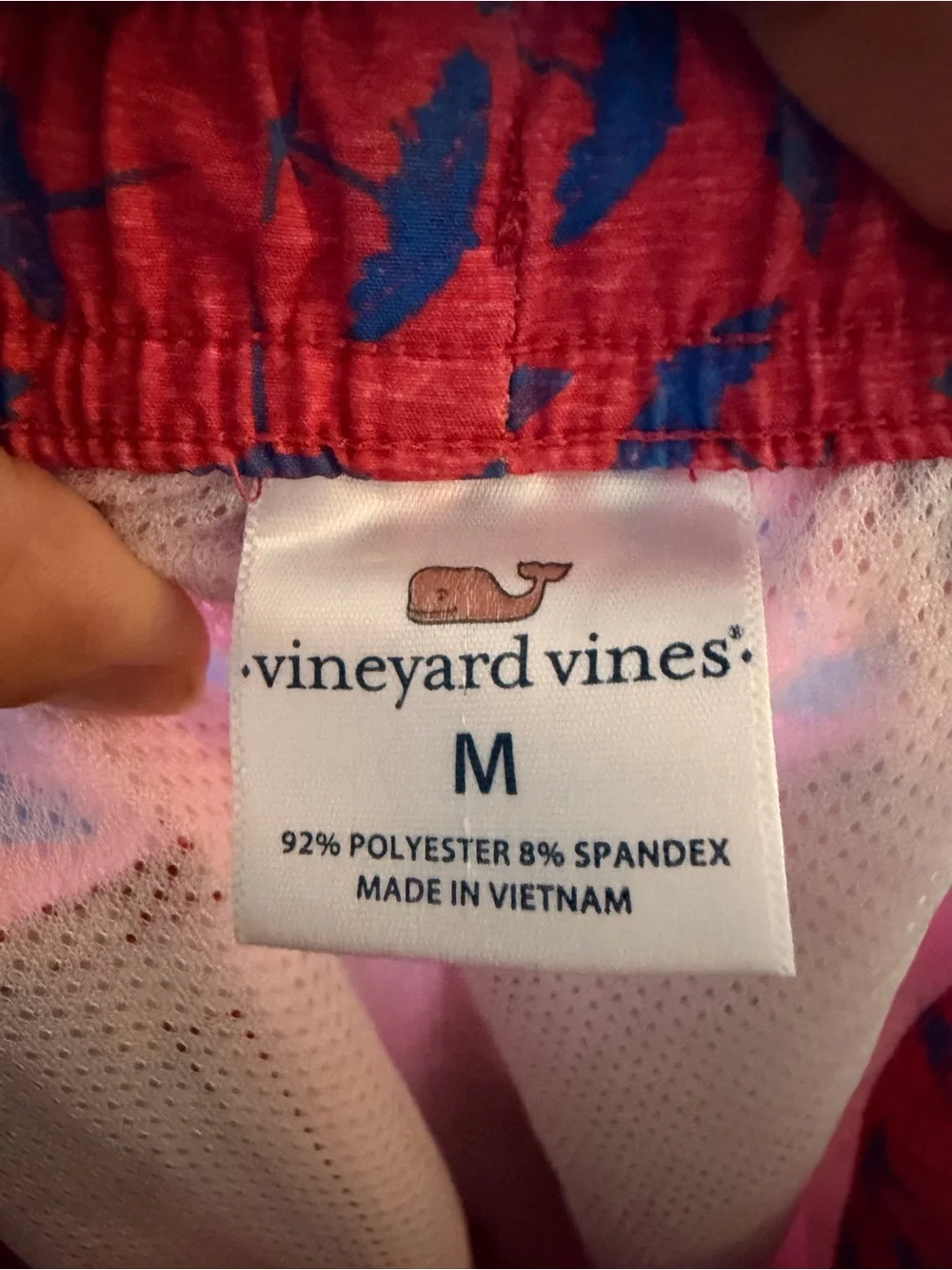 Vineyard Vines Pink Swim Trunks with Blue Leaf Print